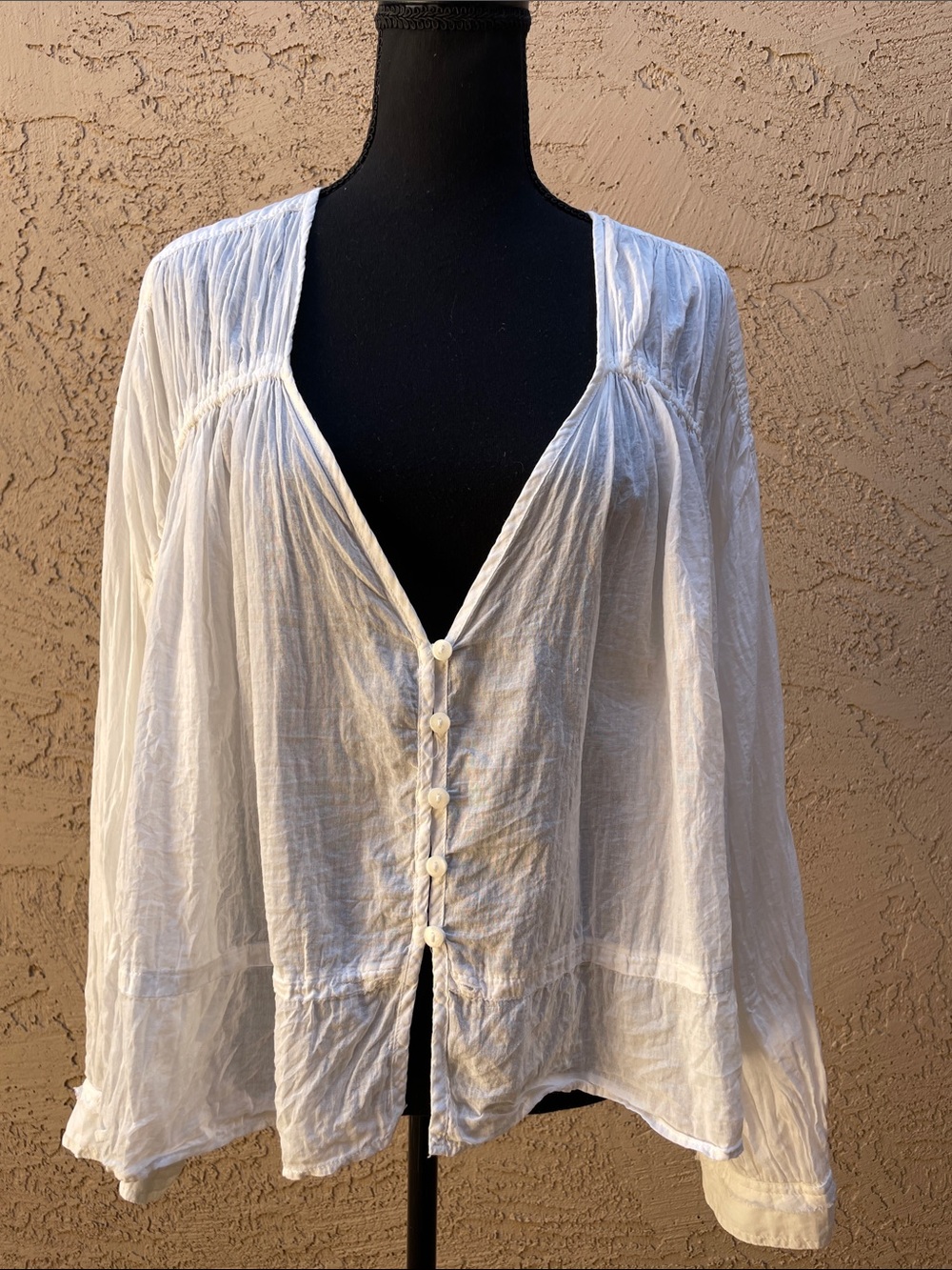 Free People We The Free White Lightweight Button-Front Gauze Blouse